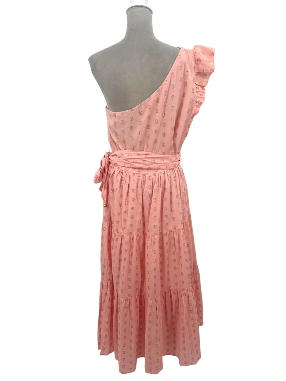 Karina Grimaldi Pauline Dot Dress Blush One Shoulder Midi Size Large - Picture 11 of 14